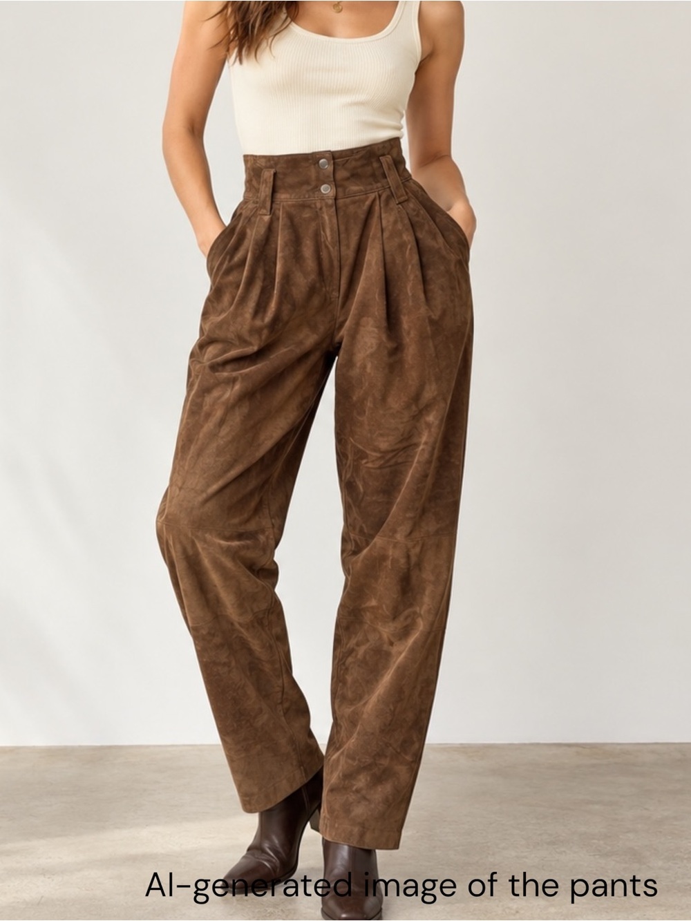 Vintage ADA Genuine Suede Leather Pants Womens 4/6 High Waist Pleated Brown 90s
